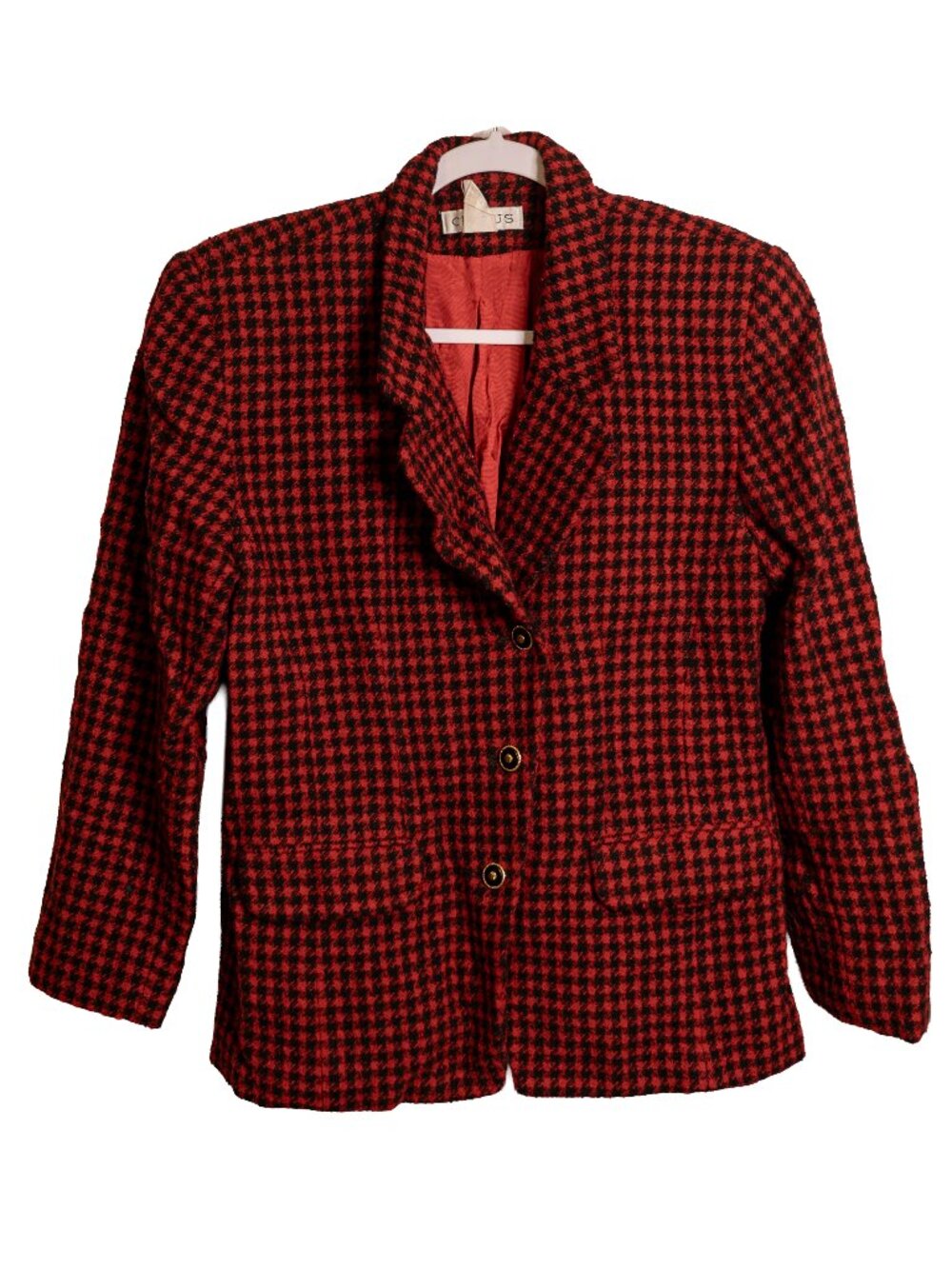 Vintage Chaus Red & Black Houndstooth Blazer - Size Medium-Large